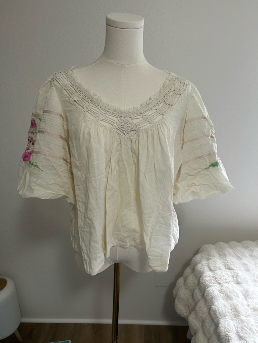 Free People Cream Textured Blouse